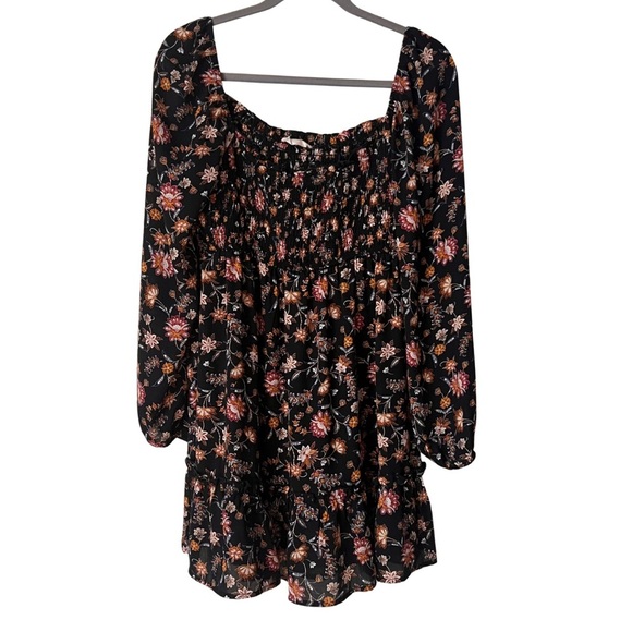 Altar'd State Dresses & Skirts - Altar’d state brown and black floral smocked ruffle mini dress, large